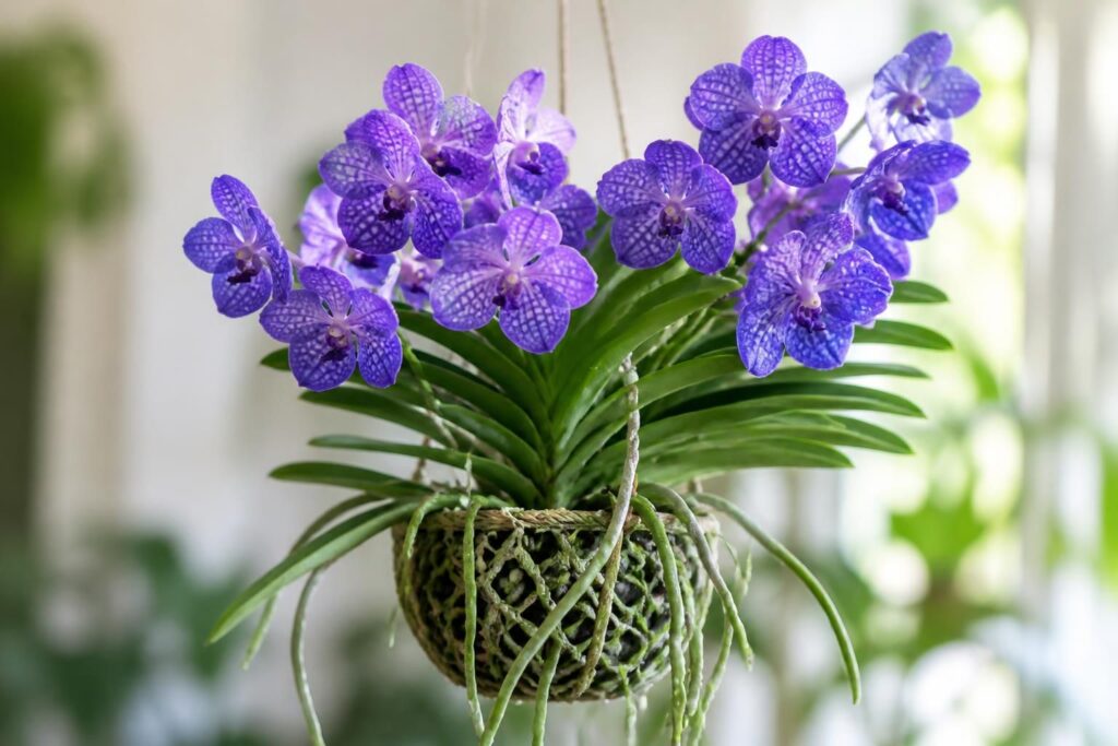 Orchidée Vanda : culture en panier, arrosage et floraison